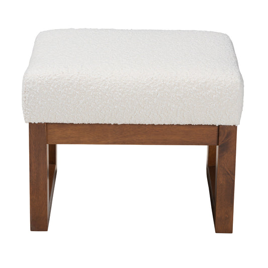 Baxton Studio - Yashiya Footstool in Off-White/Walnut Brown - BBT5200-Cream/Walnut-Stool view 2