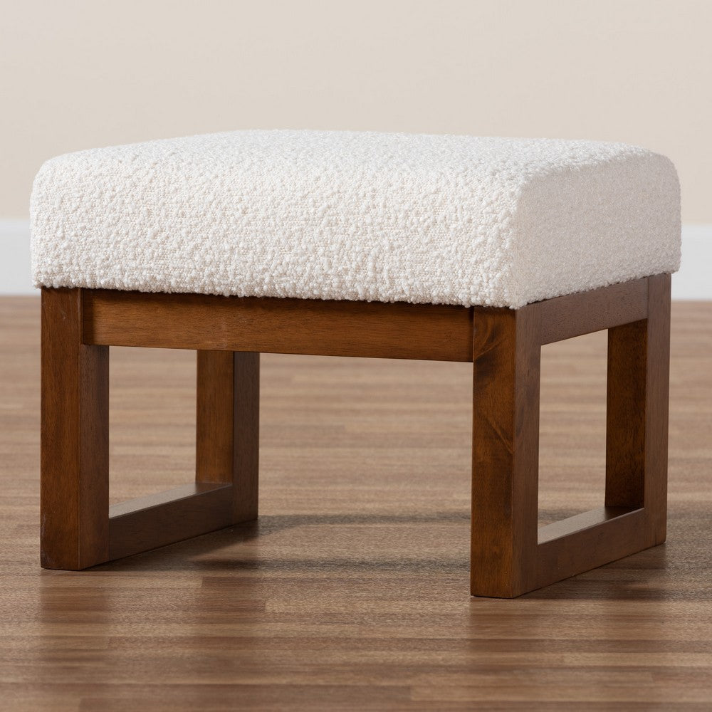 Baxton Studio - Yashiya Footstool in Off-White/Walnut Brown - BBT5200-Cream/Walnut-Stool view 7