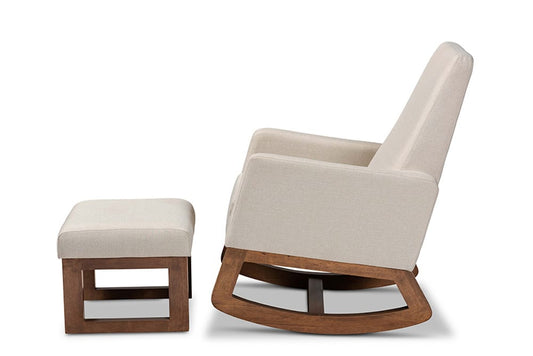 Baxton Studio - Yashiya Rocking Chair with Ottoman in Light Beige - BBT5200-Light Beige Set view 2