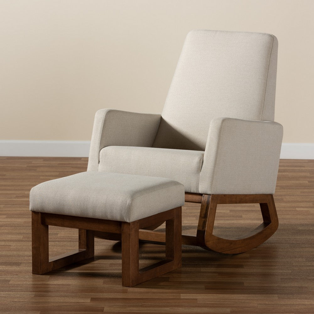 Baxton Studio - Yashiya Rocking Chair with Ottoman in Light Beige - BBT5200-Light Beige Set view 8