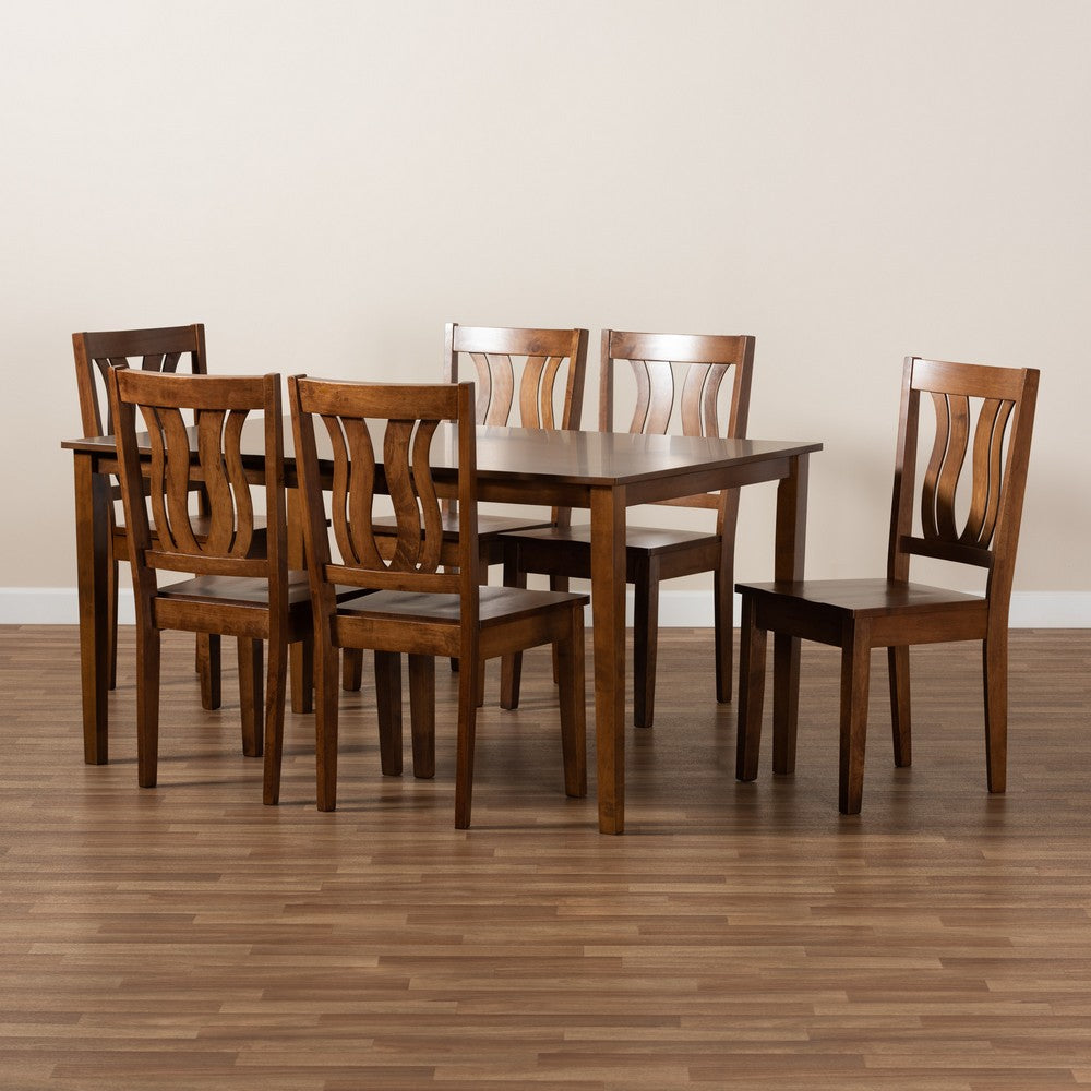Baxton Studio - Zamira Dining Set in Walnut Brown - Zamira-Walnut-7PC Dining Set view 8