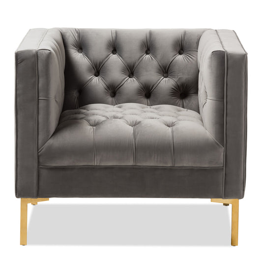 Baxton Studio - Zanetta Living Room Chair in Grey - TSF-7723-Grey/Gold view 2