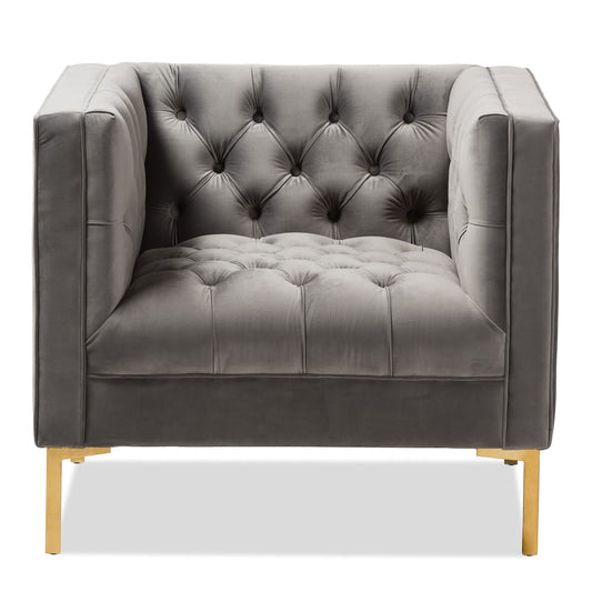 Baxton Studio - Zanetta Living Room Chair in Grey - TSF-7723-Grey/Gold view 2