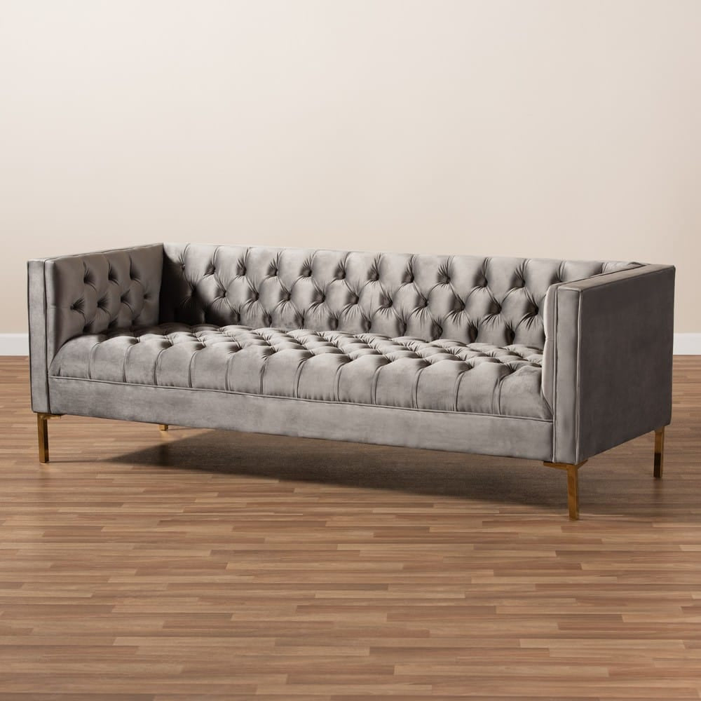 Baxton Studio - Zanetta Sofa in Gray/Gold - TSF-7723-Grey/Gold-SF view 8