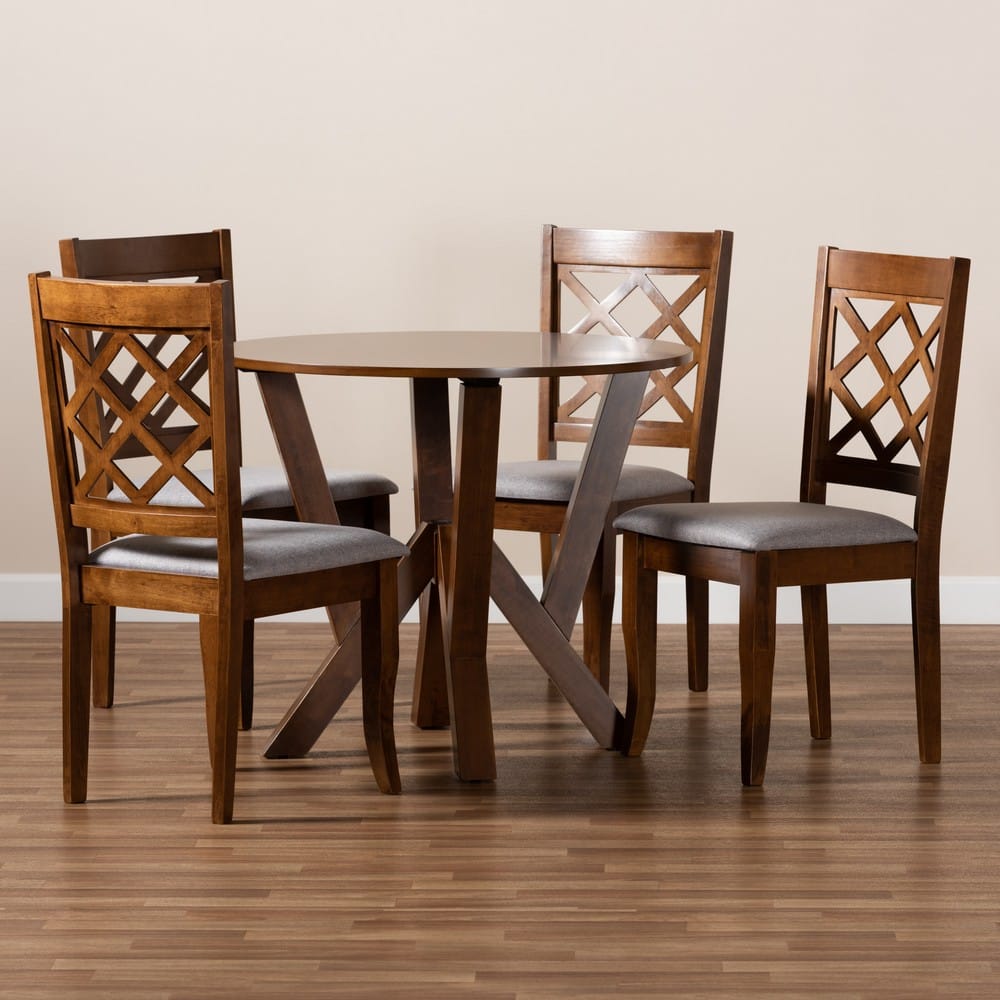 Baxton Studio - Zoe Dining Set in Grey/Walnut - Zoe-Grey/Walnut-5PC Dining Set view 8