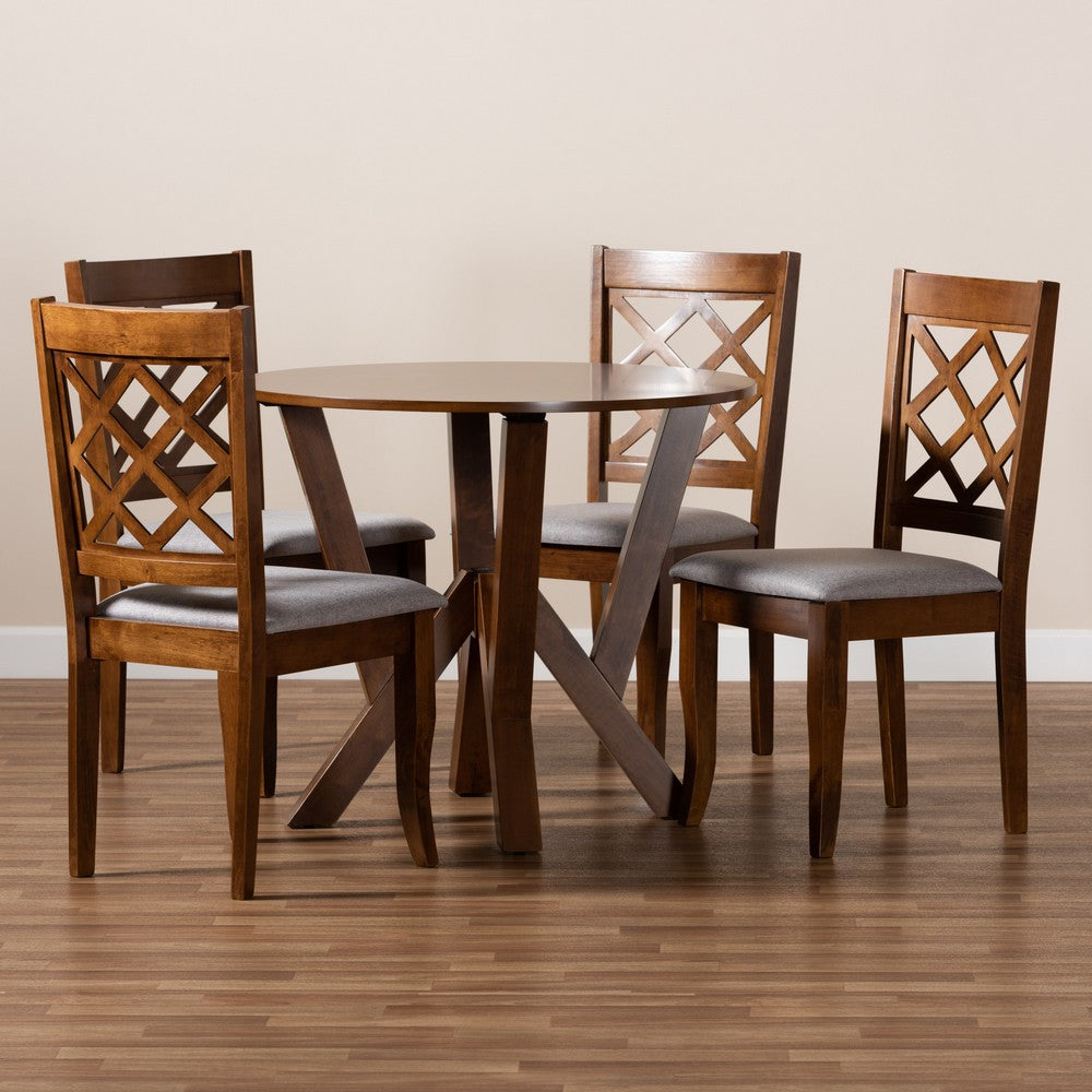 Baxton Studio - Zoe Dining Set in Grey/Walnut - Zoe-Grey/Walnut-5PC Dining Set view 8