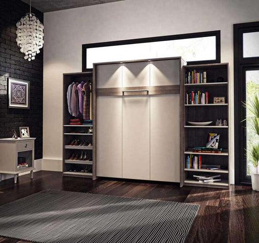 Bestar - Cielo 125W Queen Murphy Bed with 2 Shelving Units (124W) in Bark Grey & White - 80884-47 veiw 2