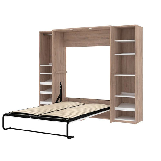 Bestar - Cielo 99W Full Murphy Bed with 2 Narrow Shelving Units (98W) in Rustic Brown & White - 80896-000009 veiw 2