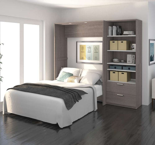 Bestar - Cielo Full Murphy Bed and Shelving Unit with Drawers (89W) in Bark Grey & White - 80892-47 veiw 2