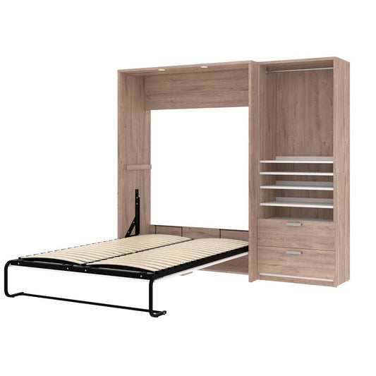 Bestar - Cielo Full Murphy Bed and Shelving Unit with Drawers (89W) in Rustic Brown & White - 80892-000009 veiw 2