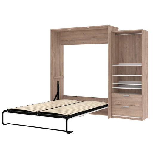 Bestar - Cielo Queen Murphy Bed and Shelving Unit with Drawers (95W) in Rustic Brown & White - 80882-000009 veiw 2