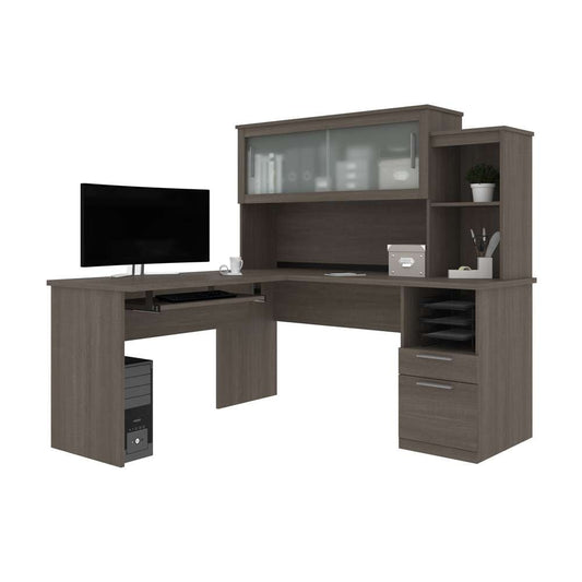 Bestar - Dayton 63W 65W L-Shaped Desk with Hutch in Bark Grey - 88420-47 veiw 2