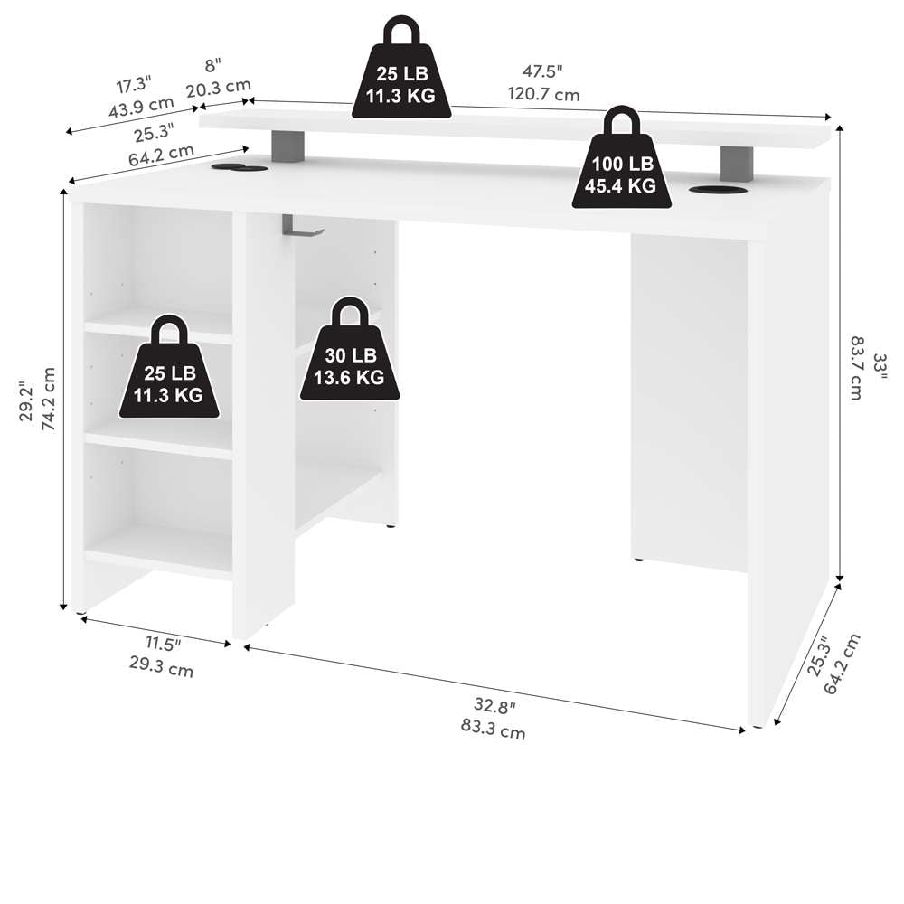 Bestar - Electra 48W Gaming Desk in White - 169400-000017 veiw 11