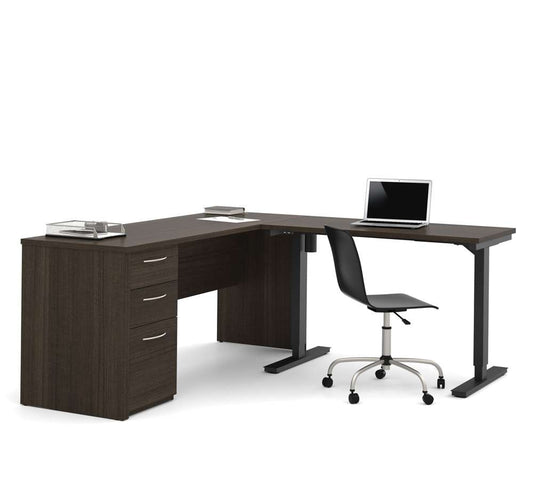 Bestar - Embassy 72W L-Shaped Standing Desk with Pedestal in Dark Chocolate - 60885-79 veiw 2