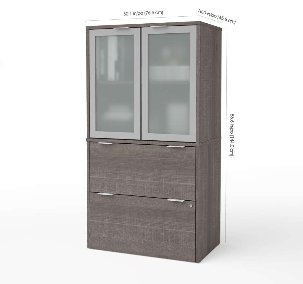 Bestar - I3 Plus 31W Lateral File Cabinet with Frosted Glass Doors Hutch in Bark Grey - 160870-47 veiw 3