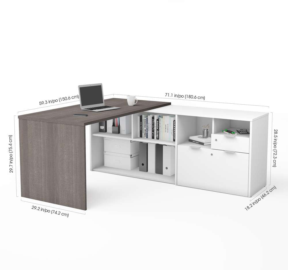 Bestar - I3 Plus 72W L-Shaped Desk in Bark Grey & White - 160850-4717 veiw 3