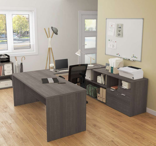 Bestar - I3 Plus 72W U-Shaped Executive Desk in Bark Grey - 160860-47 veiw 2
