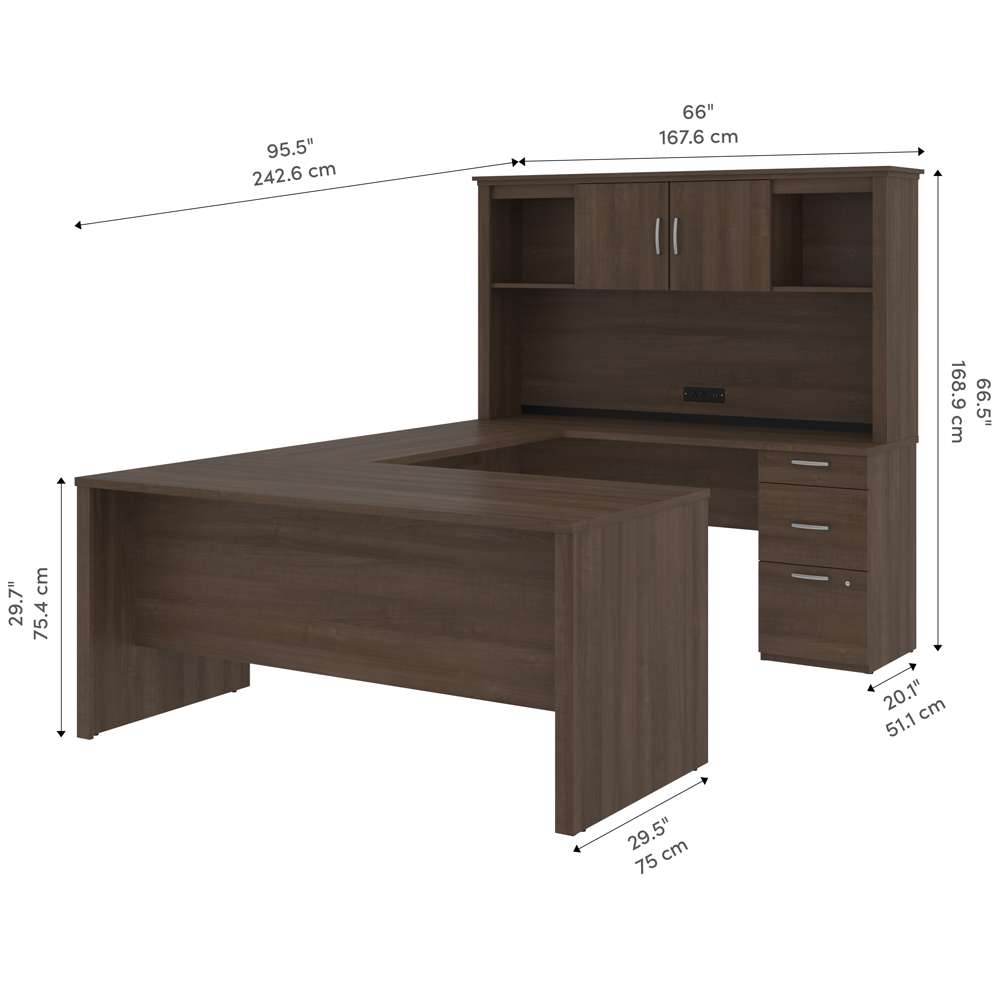 Bestar - Logan 66W U Or L-Shaped Executive Office Desk with Pedestal and Hutch in Antigua - 46410-52 veiw 11