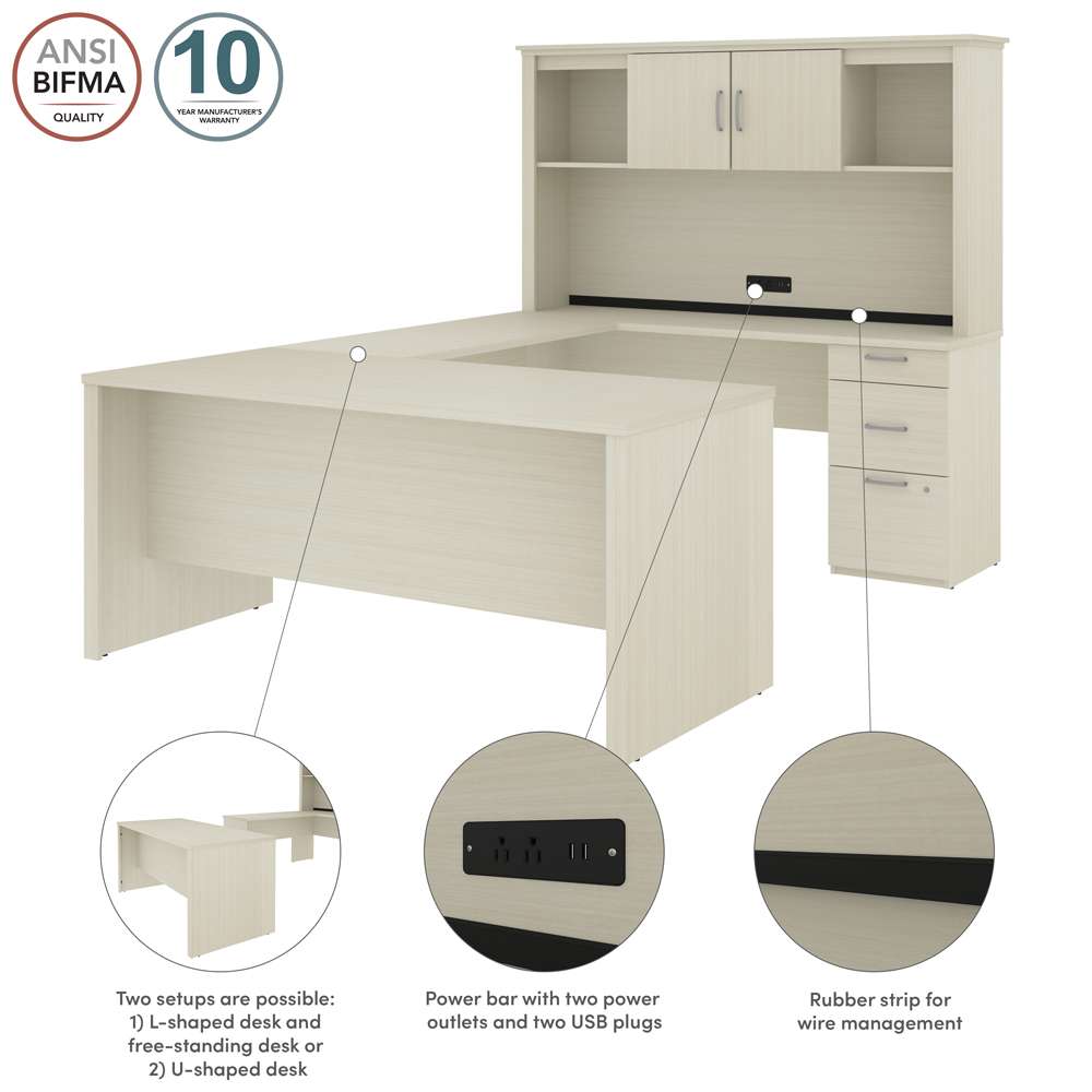 Bestar - Logan 66W U Or L-Shaped Executive Office Desk with Pedestal and Hutch in White Chocolate - 46410-31 veiw 11