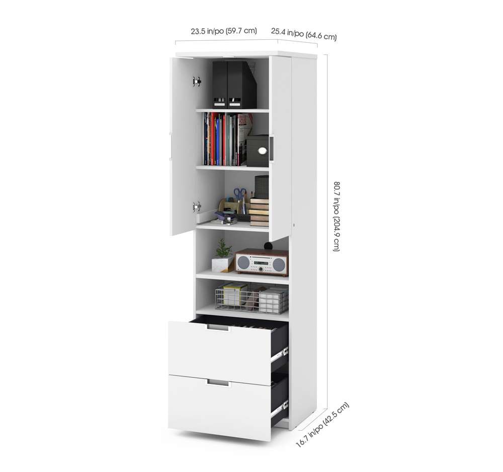 Bestar - Lumina 106W Full Murphy Bed and 2 Shelving Units with Drawers (107W) in White - 85899-17 veiw 7