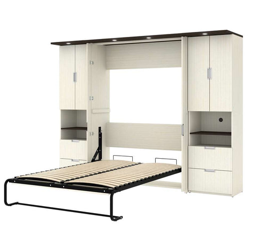 Bestar - Lumina Full Murphy Bed with Desk and 2 Storage Cabinets (107W) in White Chocolate - 85893-31 veiw 2