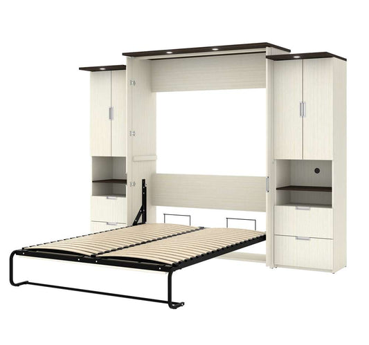 Bestar - Lumina Queen Murphy Bed with Desk and 2 Storage Cabinets (113W) in White Chocolate - 85883-31 veiw 2
