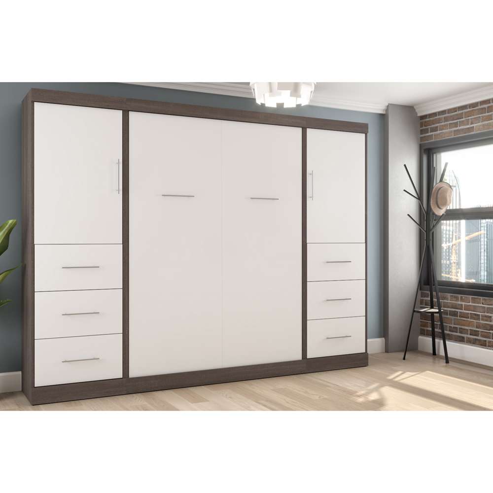 Bestar - Nebula Full Murphy Bed and 2 Storage Units with Drawers (109W) in Bark Grey & White - 25894-4717 veiw 4