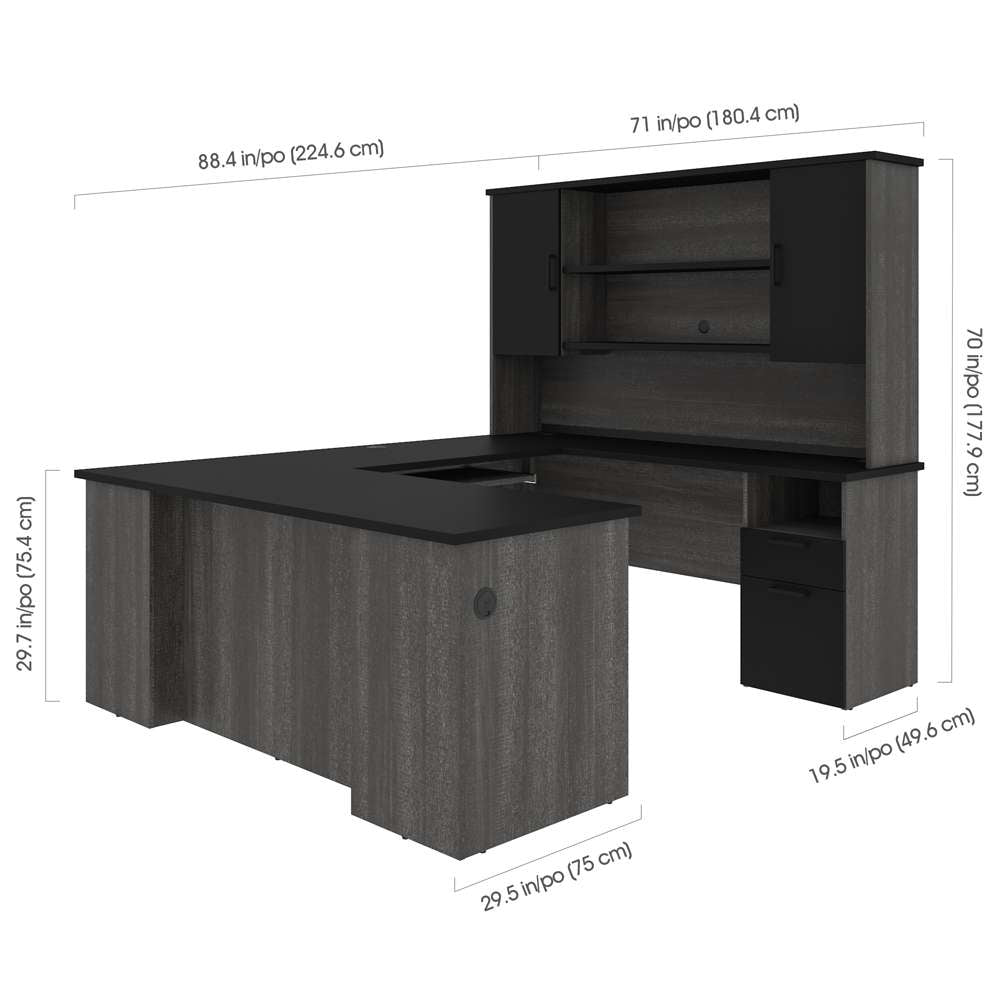 Bestar - Norma 71W U Or L-Shaped Executive Desk with Hutch in Black & Bark Gray - 181852-000018 veiw 5