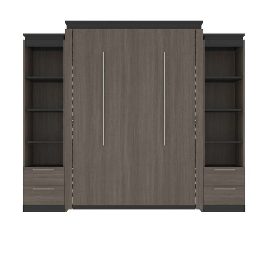 Bestar - Orion 104W Queen Murphy Bed and 2 Narrow Shelving Units with Drawers (105W) in Bark Gray & Graphite - 116885-000047 veiw 2
