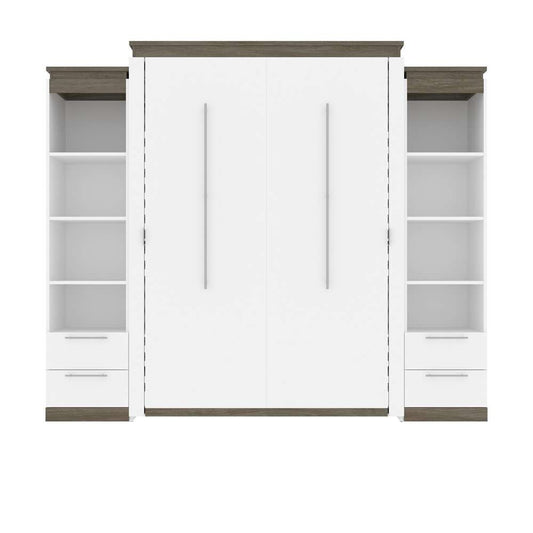 Bestar - Orion 104W Queen Murphy Bed and 2 Narrow Shelving Units with Drawers (105W) in White & Walnut Grey - 116885-000017 veiw 2