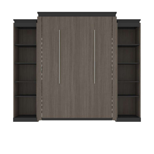 Bestar - Orion 104W Queen Murphy Bed with 2 Narrow Shelving Units (105W) in Bark Gray & Graphite - 116884-000047 veiw 2