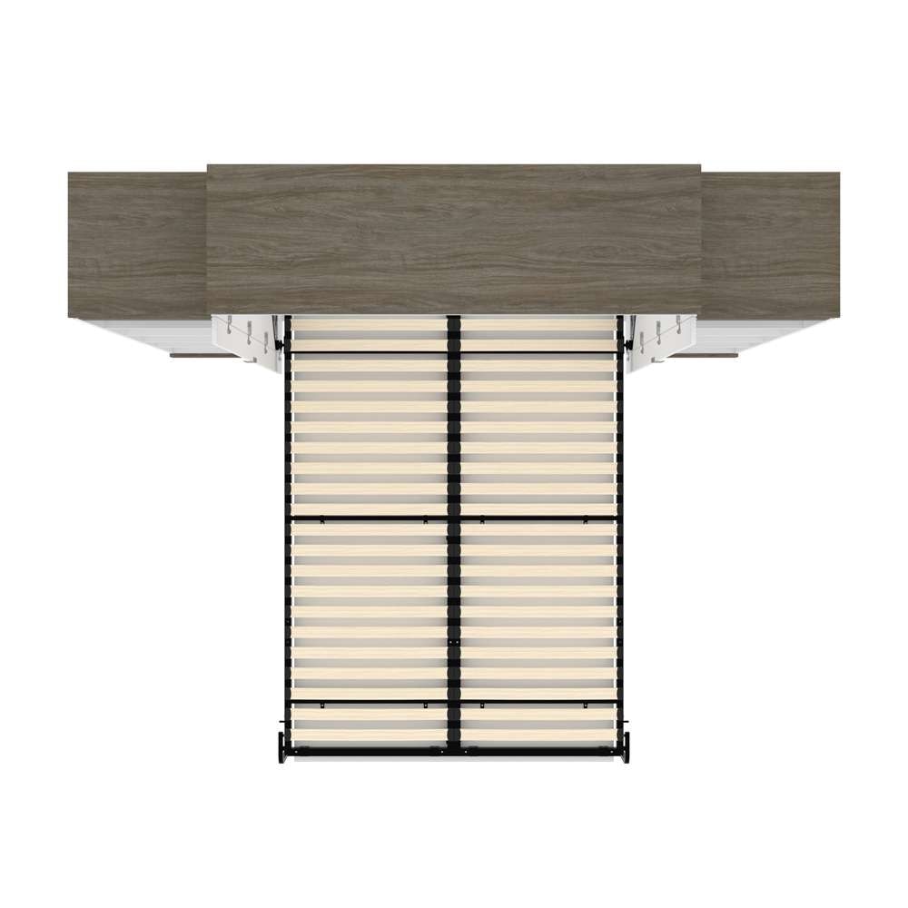 Bestar - Orion 104W Queen Murphy Bed with 2 Narrow Shelving Units (105W) in White & Walnut Grey - 116884-000017 veiw 11