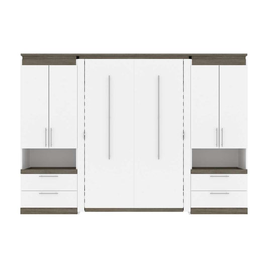 Bestar - Orion 118W Full Murphy Bed and 2 Storage Cabinets with Pull-Out Shelves (119W) in White & Walnut Grey - 116860-000017 veiw 2