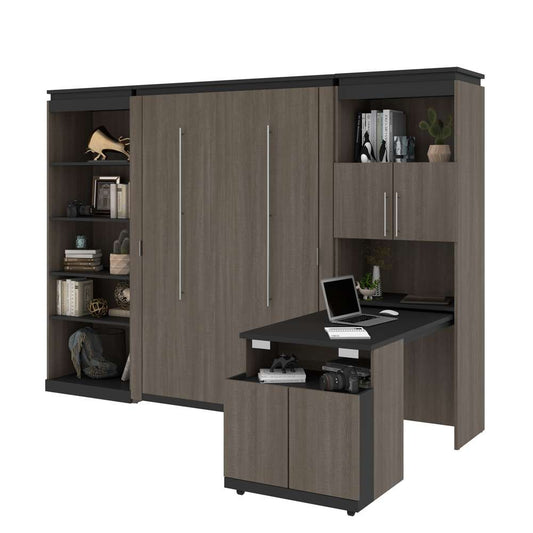 Bestar - Orion 118W Full Murphy Bed with Shelving and Fold-Out Desk (119W) in Bark Gray & Graphite - 116866-000047 veiw 2