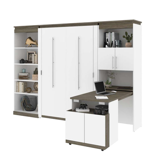 Bestar - Orion 118W Full Murphy Bed with Shelving and Fold-Out Desk (119W) in White & Walnut Grey - 116866-000017 veiw 2