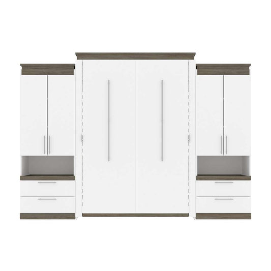 Bestar - Orion 124W Queen Murphy Bed and 2 Storage Cabinets with Pull-Out Shelves (125W) in White & Walnut Grey - 116870-000017 veiw 2