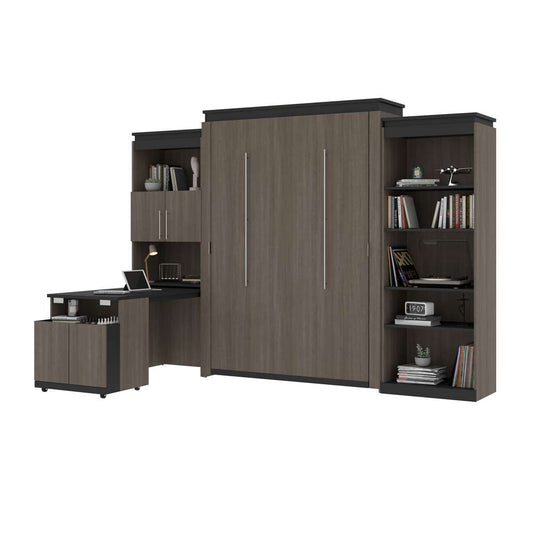 Bestar - Orion 124W Queen Murphy Bed with Shelving and Fold-Out Desk (125W) in Bark Gray & Graphite - 116876-000047 veiw 2