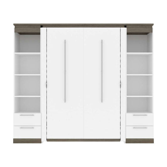 Bestar - Orion 98W Full Murphy Bed and 2 Narrow Shelving Units with Drawers (99W) in White & Walnut Grey - 116895-000017 veiw 2