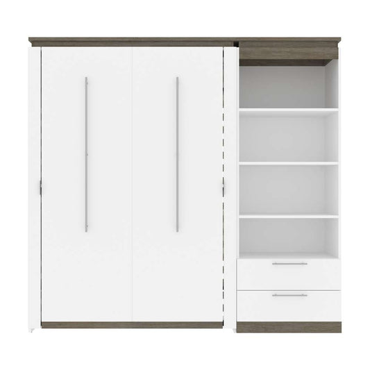Bestar - Orion Full Murphy Bed and Shelving Unit with Drawers (89W) in White & Walnut Grey - 116893-000017 veiw 2