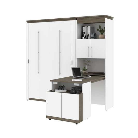 Bestar - Orion Full Murphy Bed and Shelving Unit with Fold-Out Desk (89W) in White & Walnut Grey - 116865-000017 veiw 2