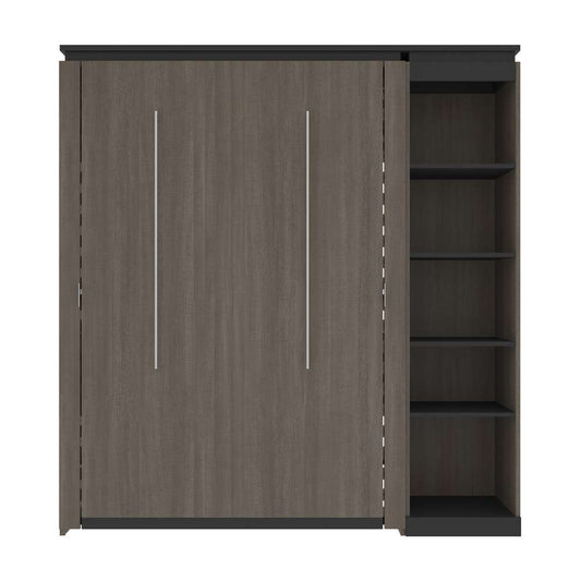 Bestar - Orion Full Murphy Bed with Narrow Shelving Unit (79W) in Bark Gray & Graphite - 116890-000047 veiw 2