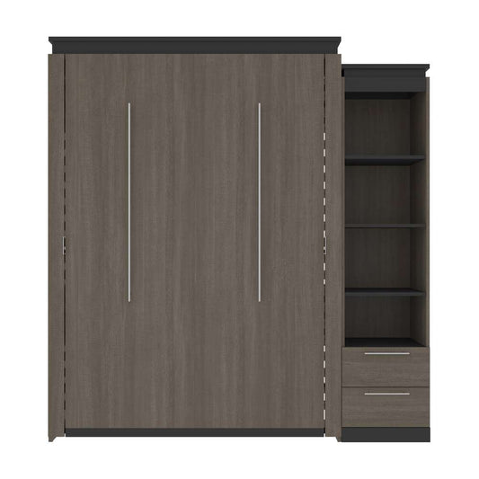 Bestar - Orion Queen Murphy Bed and Narrow Shelving Unit with Drawers (85W) in Bark Gray & Graphite - 116881-000047 veiw 2
