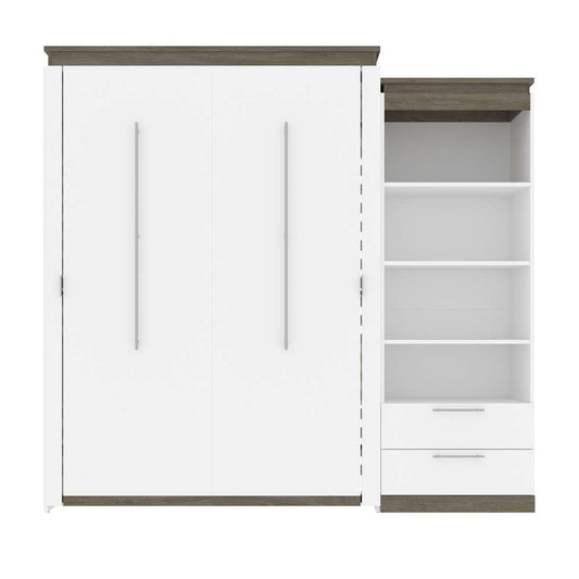 Bestar - Orion Queen Murphy Bed and Shelving Unit with Drawers (95W) in White & Walnut Grey - 116883-000017 veiw 2