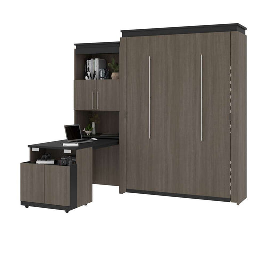 Bestar - Orion Queen Murphy Bed and Shelving Unit with Fold-Out Desk (95W) in Bark Gray & Graphite - 116875-000047 veiw 2