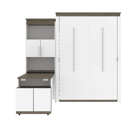 Bestar - Orion Queen Murphy Bed and Shelving Unit with Fold-Out Desk (95W) in White & Walnut Grey - 116875-000017 veiw 2