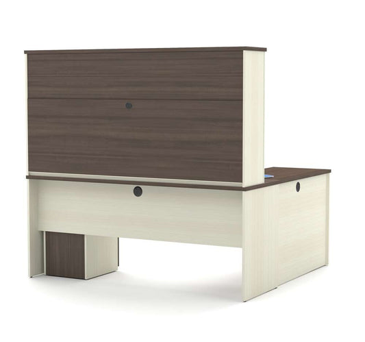 Bestar - Prestige + 72W L-Shaped Desk with Pedestal and Hutch in White Chocolate & Antigua - 99872-52 veiw 2