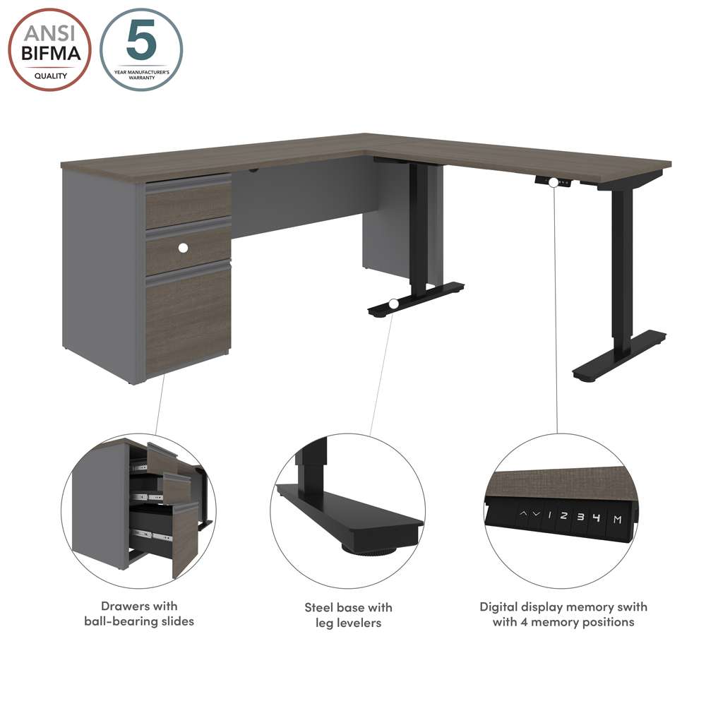 Bestar - Prestige + 72W L-Shaped Standing Desk with Pedestal in Bark Grey & Slate - 99885-000047 veiw 11