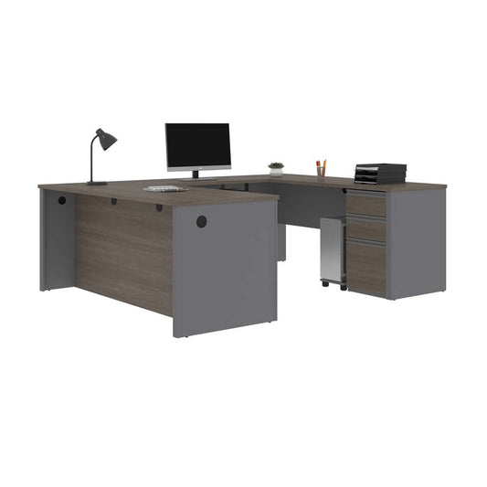 Bestar - Prestige + 72W U-Shaped Executive Desk with Pedestal in Bark Grey & Slate - 99871-000047 veiw 2