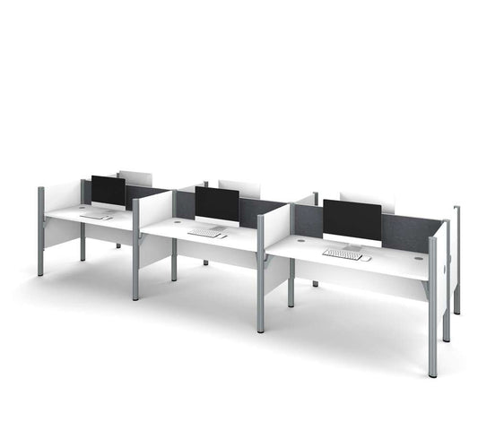 Bestar - Pro-Biz 183W 6-Person Office Cubicles with Gray Tack Boards and Low Privacy Panels in White - 100873CG-17 veiw 2