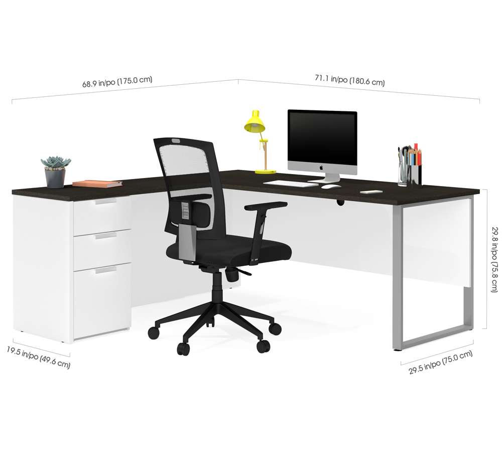 Bestar - Pro-Concept Plus 72W L-Shaped Desk with Drawers in White & Deep Grey - 110891-17 veiw 3